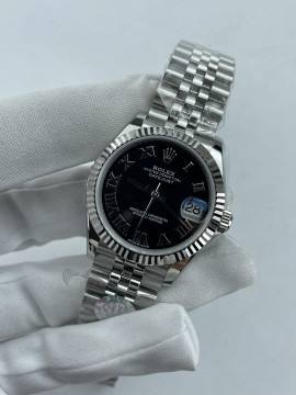 (준비완료/특급배송)NO.3652/QP공장 롤렉스 데이저스트 31mm 여성용 시계 블랙 로만 다이얼 플루티드 베젤 쥬빌레 밴드